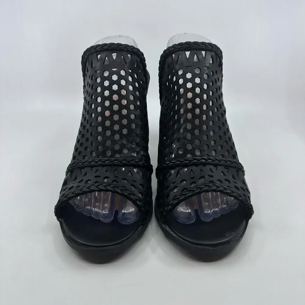 Black Heels Peep Toe Chunky Heel Slingback Reeva Women's US 8.5 Open Toe Sandals